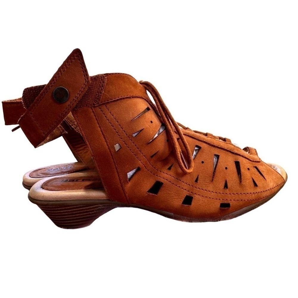 Earth Lace Up Nubuck Leather Boho Festiva Peep Toe Brown Bootie Sandals sz 11